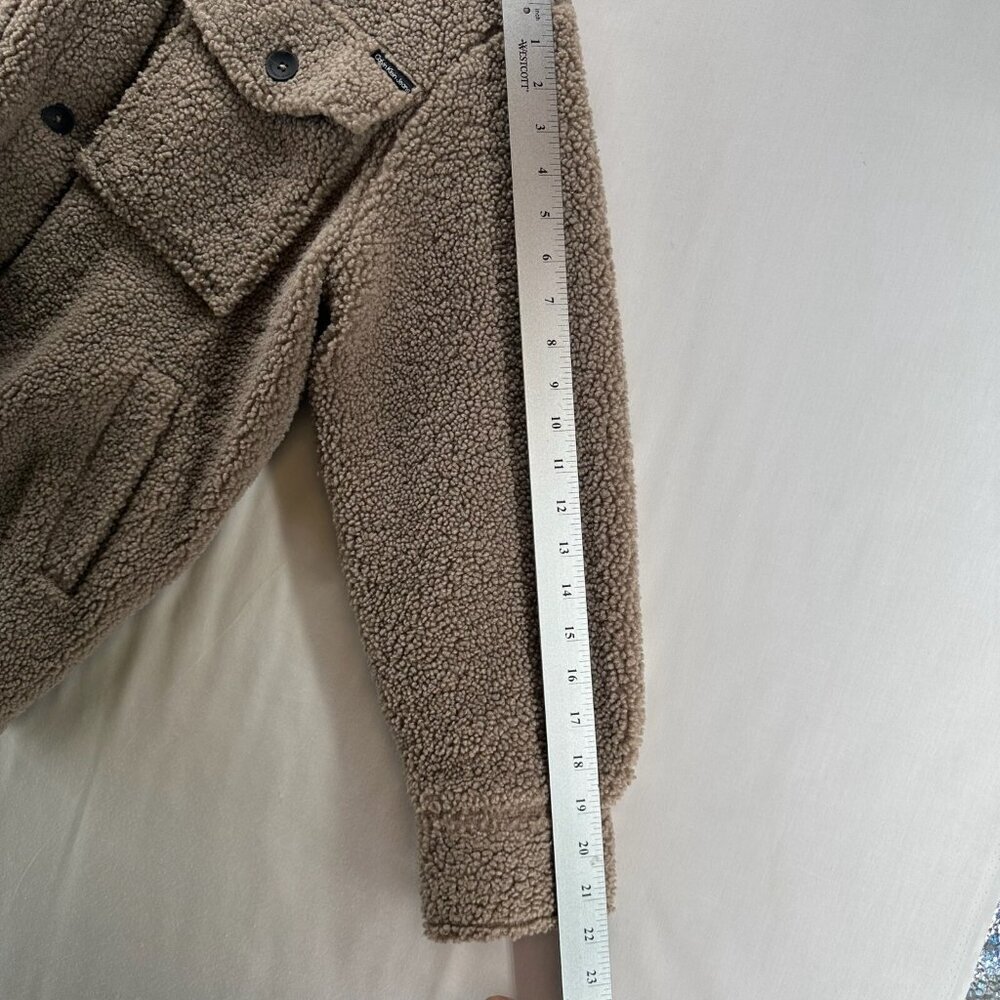 Calvin Klein Sherpa Jacket Womens Size M Deep Pile Fleece Utility Shacket Brown - Picture 11 of 12
